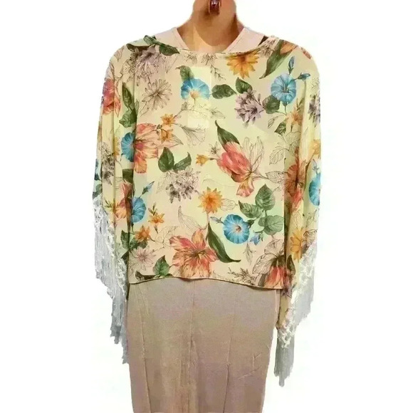 Sheer shaw blouse by J Group Made in Italy Yellow Floral OS - Picture 3 of 10